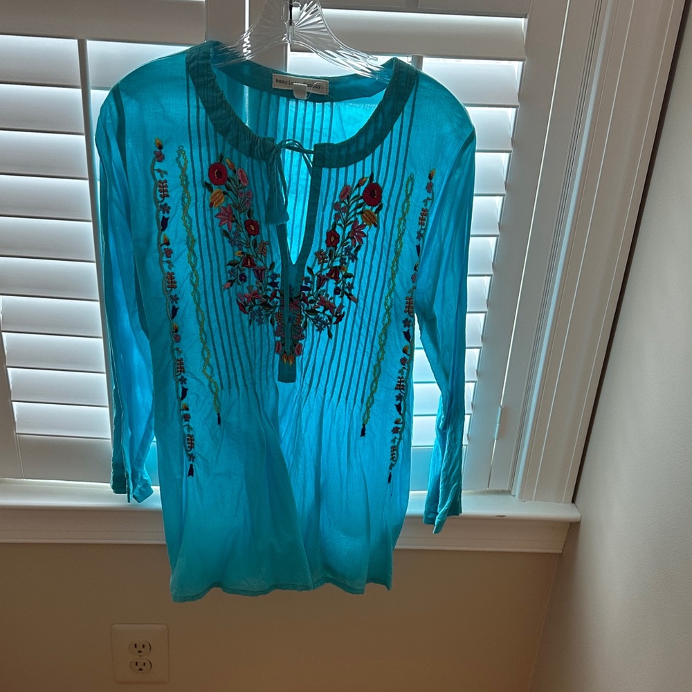 Scully Blue Embroidered Blouse